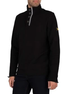 Lyle & Scott Button Funnel Neck Sweatshirt - Jet Black