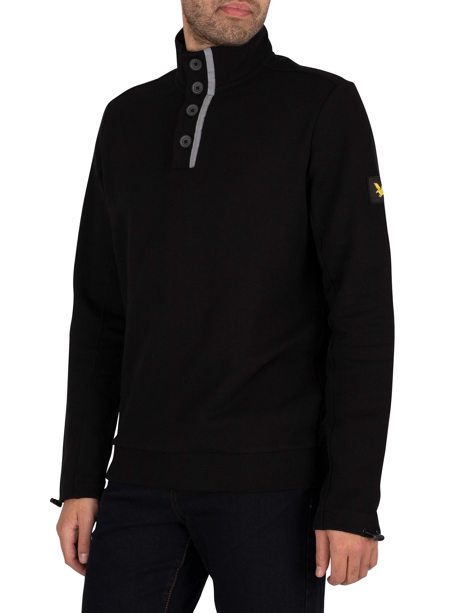 Lyle & Scott Button Funnel Neck Sweatshirt - Jet Black Lyle & Scott Button Funnel Neck Sweatshirt - Jet Black -Standout Store 39014a