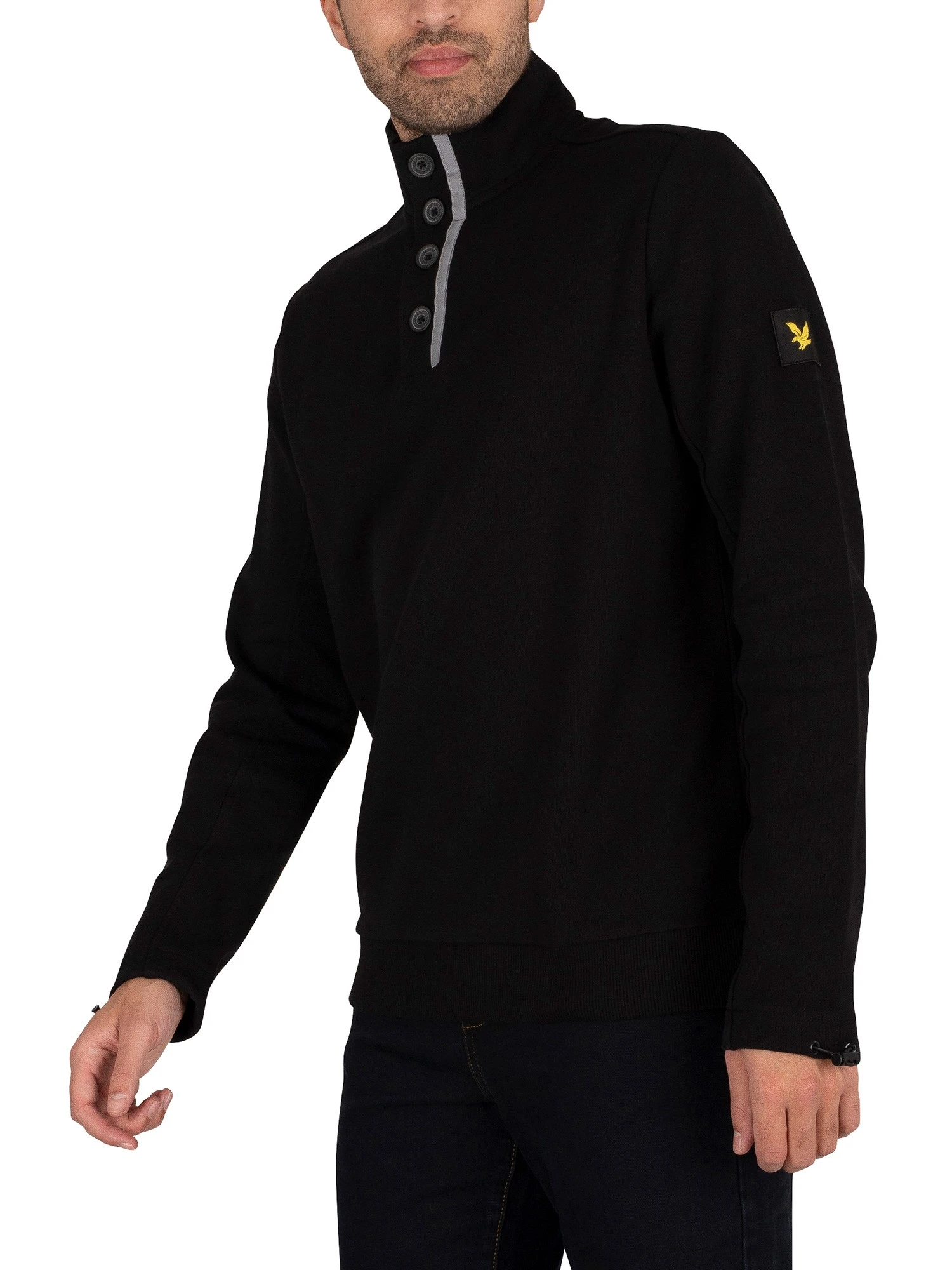 Lyle & Scott Button Funnel Neck Sweatshirt - Jet Black Lyle & Scott Button Funnel Neck Sweatshirt - Jet Black -Standout Store 39014b