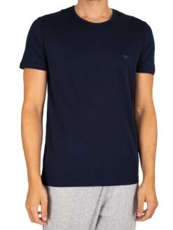 Emporio Armani 2 Pack Pure Cotton Lounge T-Shirts - Marine/Melange Grey -Standout Store 43106h