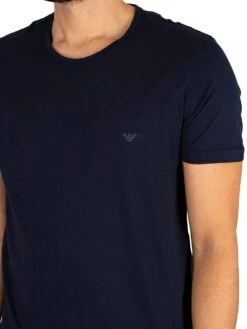 Emporio Armani 2 Pack Pure Cotton Lounge T-Shirts - Marine/Melange Grey -Standout Store 43106k