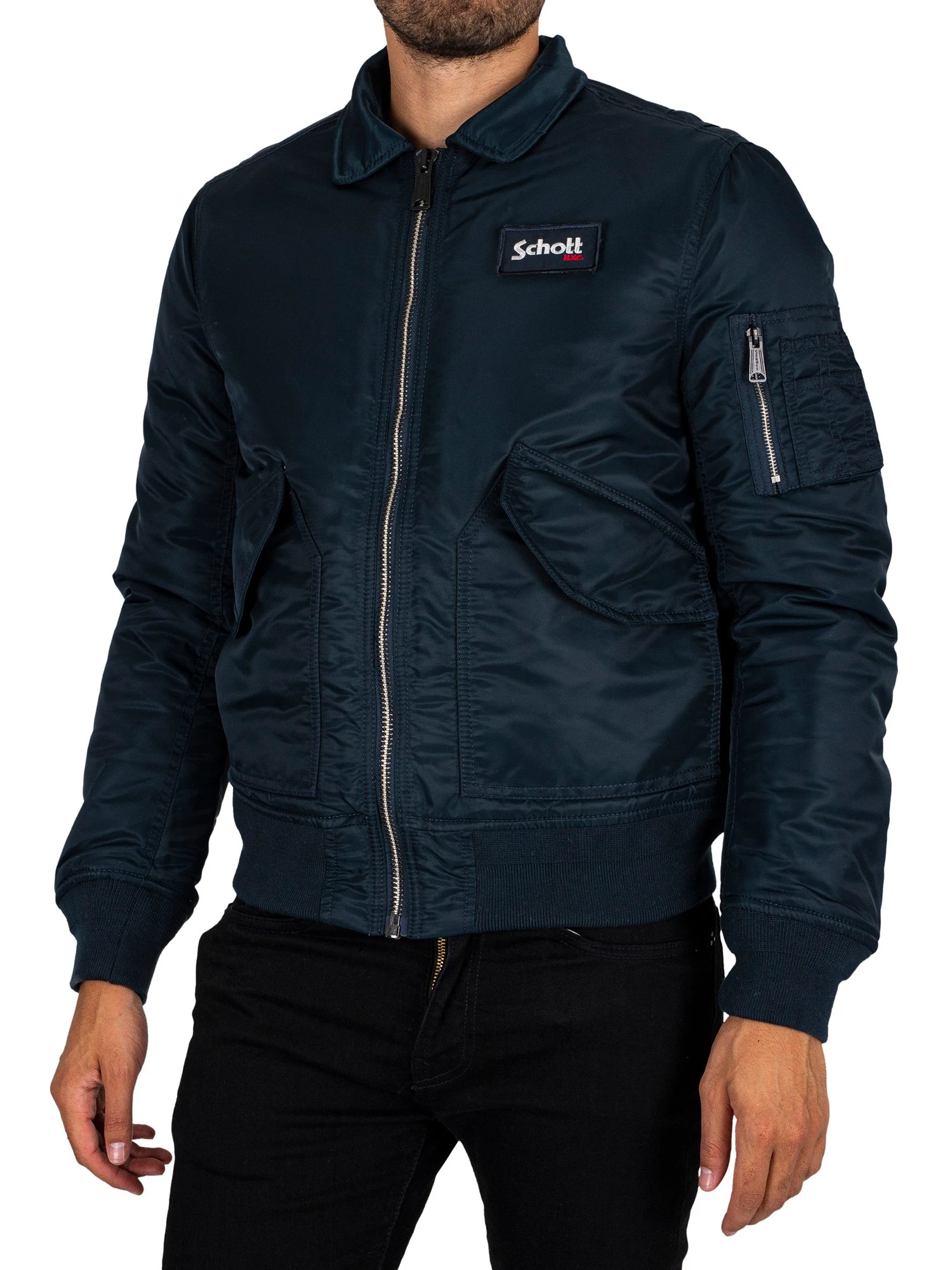 Schott Removable Badge Bomber Jacket - Navy Schott Removable Badge Bomber Jacket - Navy -Standout Store 44587a