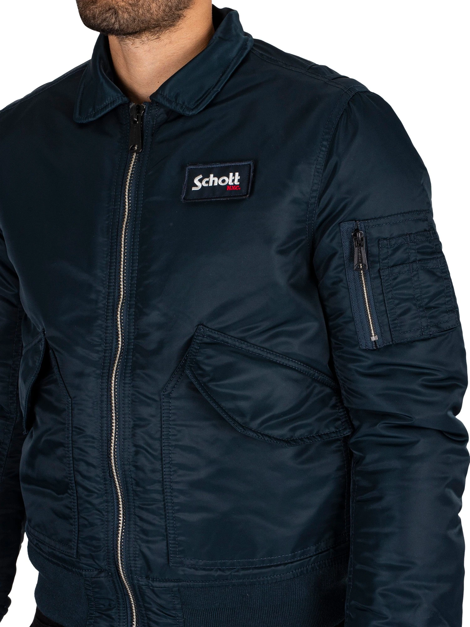 Schott Removable Badge Bomber Jacket - Navy Schott Removable Badge Bomber Jacket - Navy -Standout Store 44587e