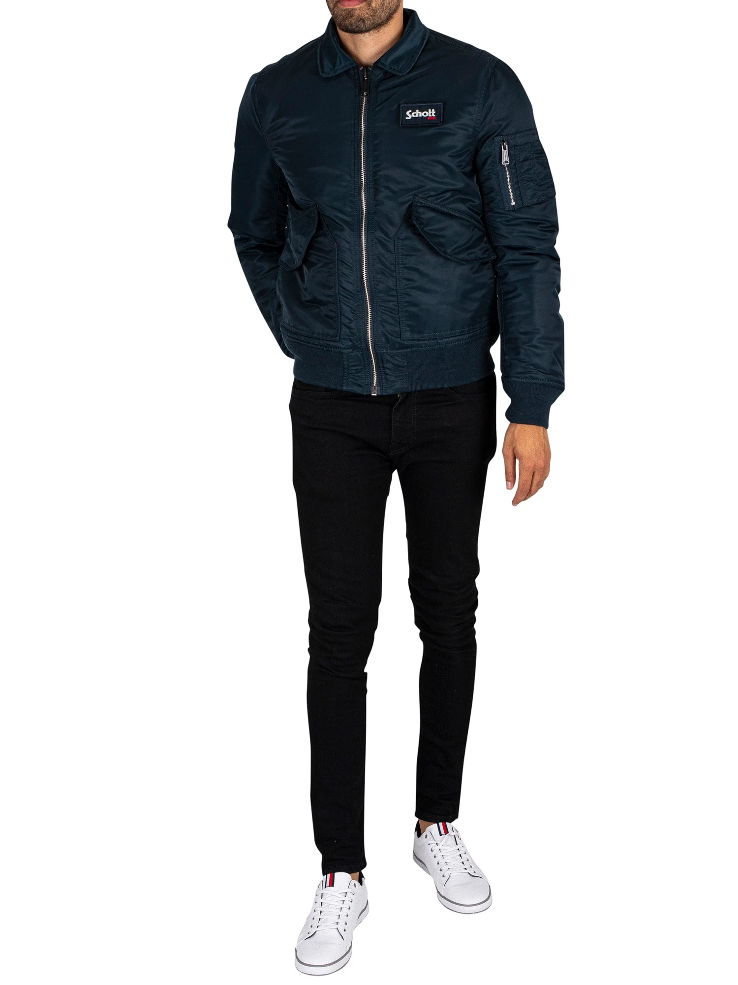 Schott Removable Badge Bomber Jacket - Navy Schott Removable Badge Bomber Jacket - Navy -Standout Store 44587h