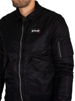 Schott Removable Badge Bomber Jacket - Black -Standout Store 44588d