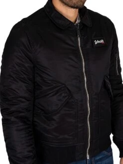 Schott Removable Badge Bomber Jacket - Black -Standout Store 44588e