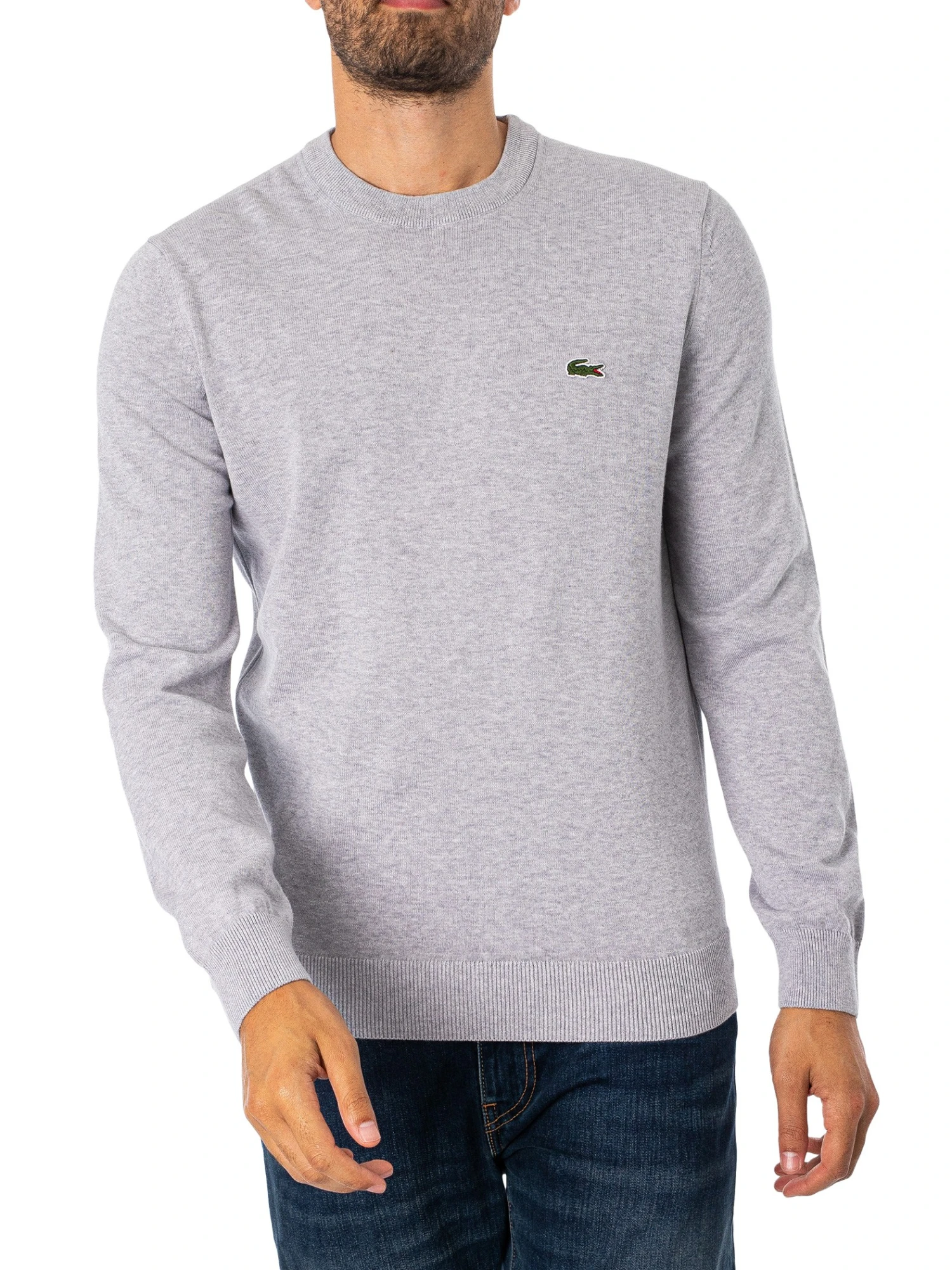 Lacoste Organic Cotton Crew Neck Knit - Grey Chine Lacoste Organic Cotton Crew Neck Knit - Grey Chine -Standout Store 48568a