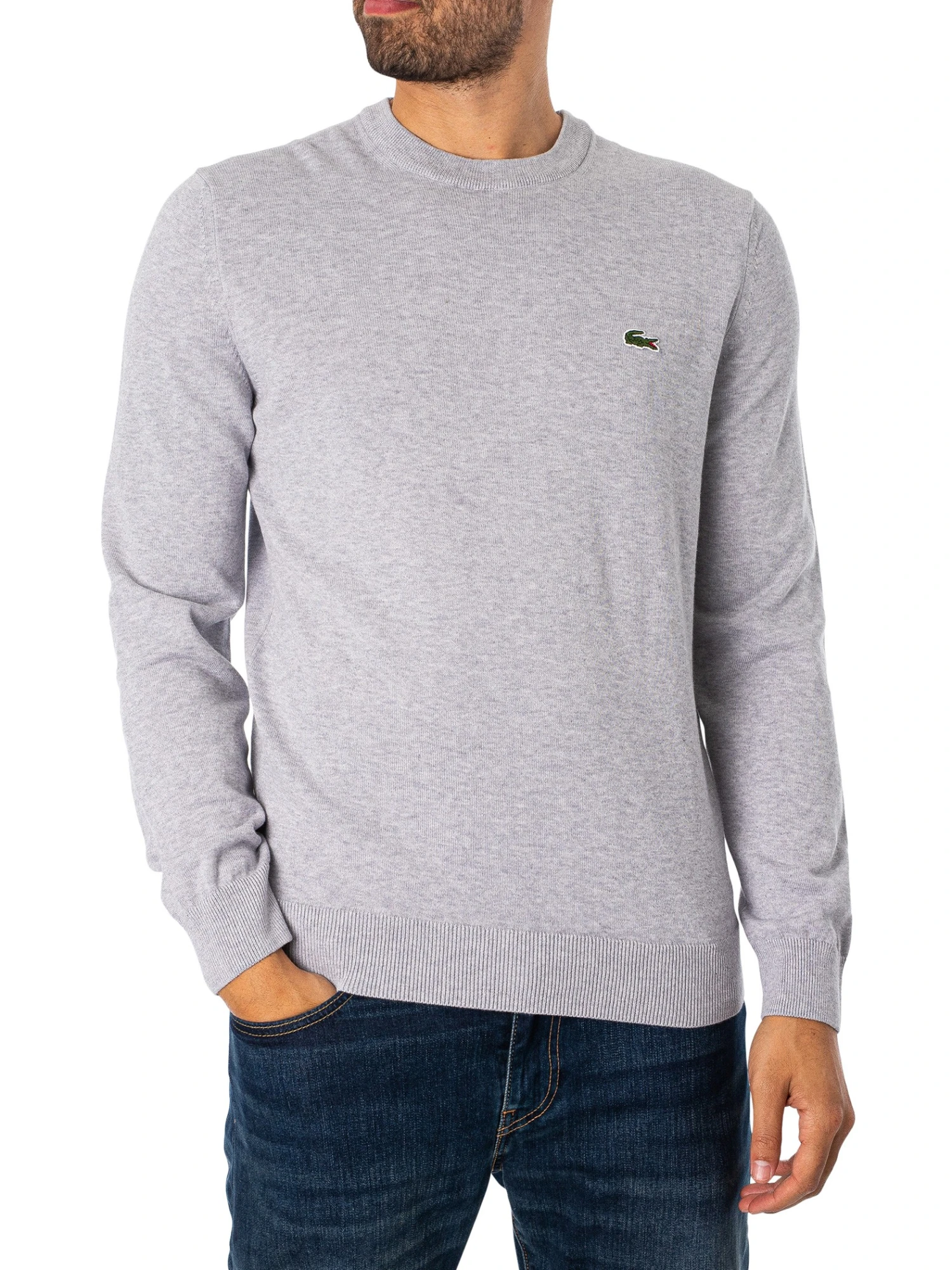 Lacoste Organic Cotton Crew Neck Knit - Grey Chine Lacoste Organic Cotton Crew Neck Knit - Grey Chine -Standout Store 48568b