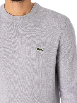 Lacoste Organic Cotton Crew Neck Knit - Grey Chine 5 Lacoste Organic Cotton Crew Neck Knit - Grey Chine -Standout Store 48568d