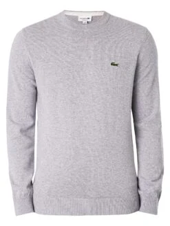 Lacoste Organic Cotton Crew Neck Knit - Grey Chine 6 Lacoste Organic Cotton Crew Neck Knit - Grey Chine -Standout Store 48568e
