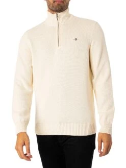GANT Casual Cotton Half Zip Sweatshirt - Cream