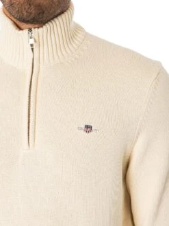 GANT Casual Cotton Half Zip Sweatshirt - Cream -Standout Store 48769d