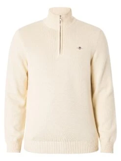 GANT Casual Cotton Half Zip Sweatshirt - Cream -Standout Store 48769e