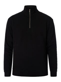 Jack & Jones Bradley Half Zip Sweatshirt - Black -Standout Store 49635e