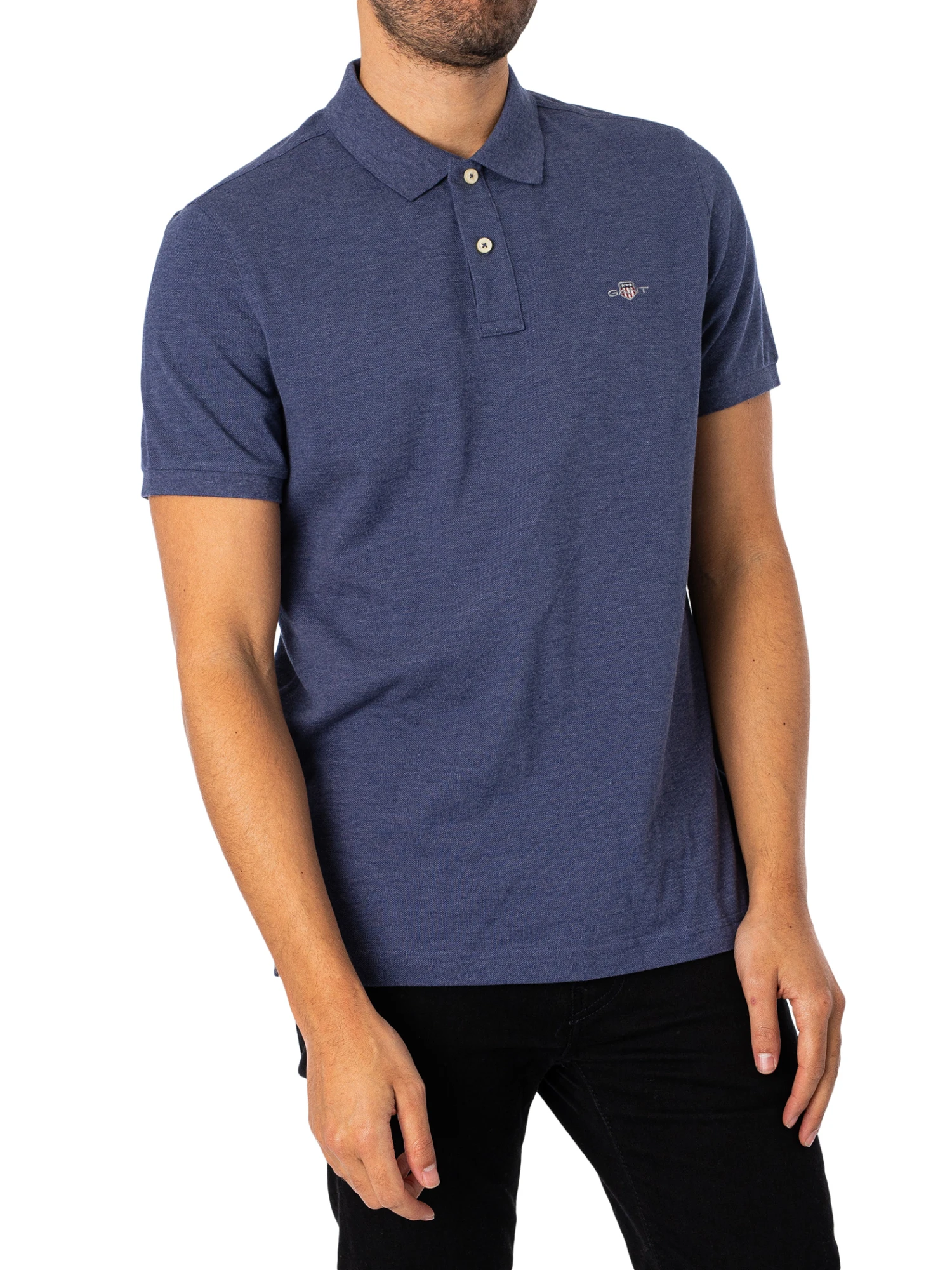 GANT Regular Shield Pique Polo Shirt - Dark Jeans Blue Melange GANT Regular Shield Pique Polo Shirt - Dark Jeans Blue Melange -Standout Store 49986a