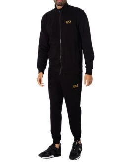 EA7 Logo Zip Through Tracksuit - Black/Gold