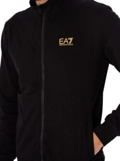EA7 Logo Zip Through Tracksuit - Black/Gold -Standout Store 52051e