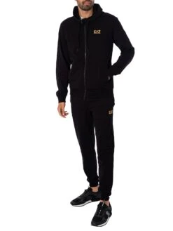 EA7 Zip Hooded Tracksuit - Black/Gold