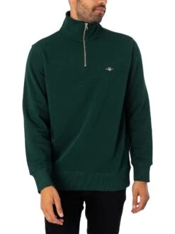 GANT Regular Shield Half Zip Sweatshirt - Tartan Green -Standout Store 52369b