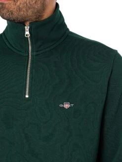 GANT Regular Shield Half Zip Sweatshirt - Tartan Green -Standout Store 52369d