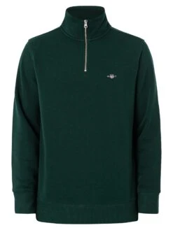 GANT Regular Shield Half Zip Sweatshirt - Tartan Green -Standout Store 52369e