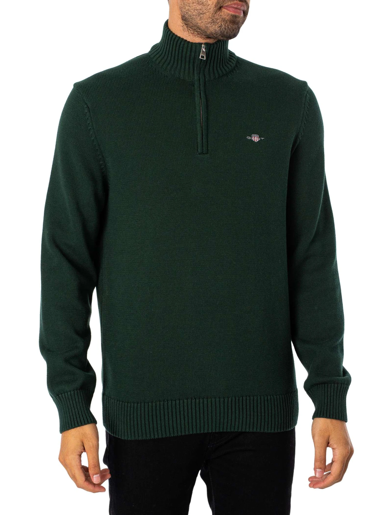 GANT Casual Cotton Half Zip Knit - Tartan Green GANT Casual Cotton Half Zip Knit - Tartan Green -Standout Store 53074a