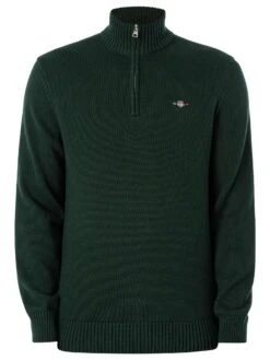 GANT Casual Cotton Half Zip Knit - Tartan Green 6 GANT Casual Cotton Half Zip Knit - Tartan Green -Standout Store 53074e