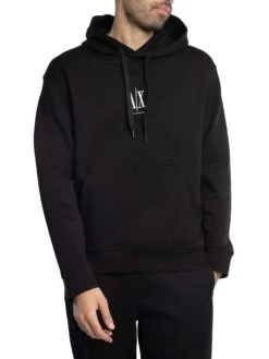 Armani Exchange Jersey Logo Pullover Hoodie - Black/White