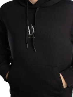 Armani Exchange Jersey Logo Pullover Hoodie - Black/White -Standout Store 54213d