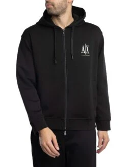 Armani Exchange Jersey Logo Zip Hoodie - Black/White