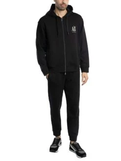 Armani Exchange Jersey Logo Zip Hoodie - Black/White -Standout Store 54214e