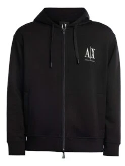 Armani Exchange Jersey Logo Zip Hoodie - Black/White -Standout Store 54214f