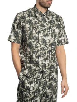 Armani Exchange Print Woven Short Sleeved Shirt - White/Green Resort