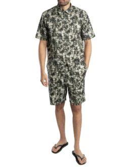 Armani Exchange Print Woven Short Sleeved Shirt - White/Green Resort -Standout Store 54526e