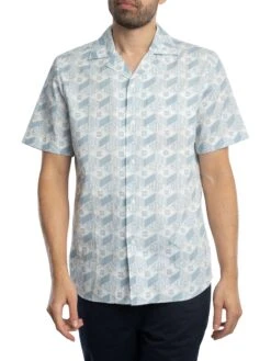 HUGO Ellino Pattern Short Sleeved Shirt - Open Blue