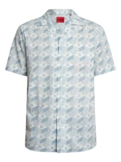 HUGO Ellino Pattern Short Sleeved Shirt - Open Blue -Standout Store 54695e
