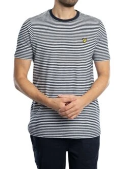 Lyle & Scott Linen Blend Breton Stripe T-Shirt - Dark Navy/White