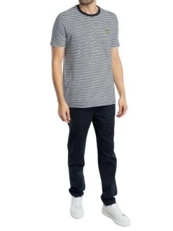 Lyle & Scott Linen Blend Breton Stripe T-Shirt - Dark Navy/White -Standout Store 54743e