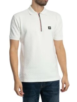 Trojan Ottoman Rib Chrome Zip Polo Shirt - Ecru