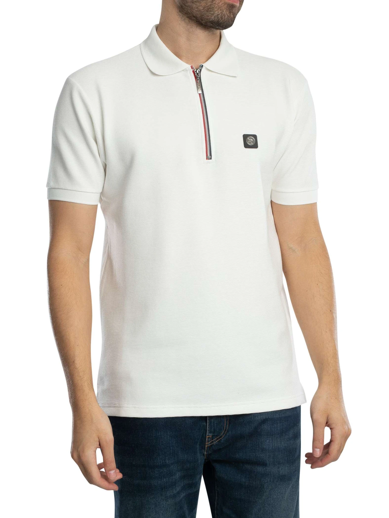 Trojan Ottoman Rib Chrome Zip Polo Shirt - Ecru Trojan Ottoman Rib Chrome Zip Polo Shirt - Ecru -Standout Store 54877a