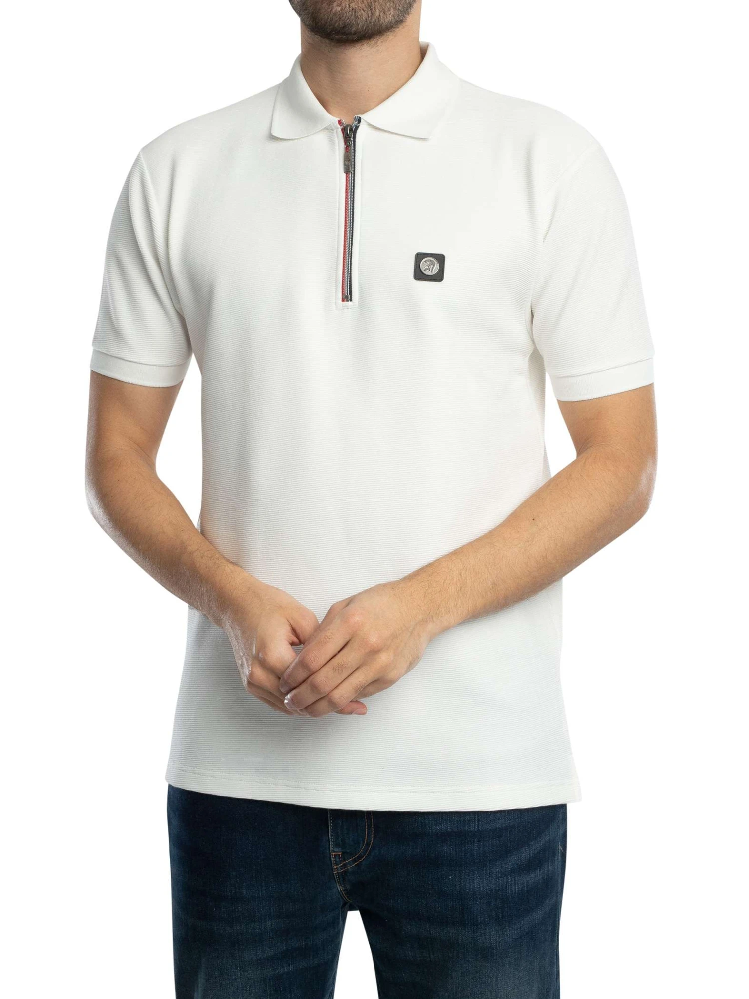 Trojan Ottoman Rib Chrome Zip Polo Shirt - Ecru Trojan Ottoman Rib Chrome Zip Polo Shirt - Ecru -Standout Store 54877b