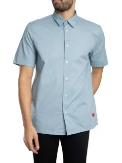 HUGO Ebor Short Sleeved Straight Shirts - Open Blue
