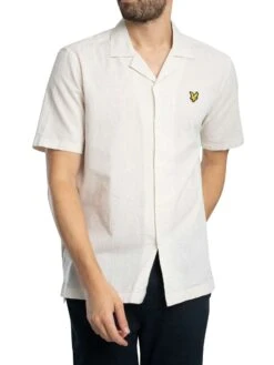Lyle & Scott Linen Blend Oxford Revere Short Sleeved Shirt - Luna