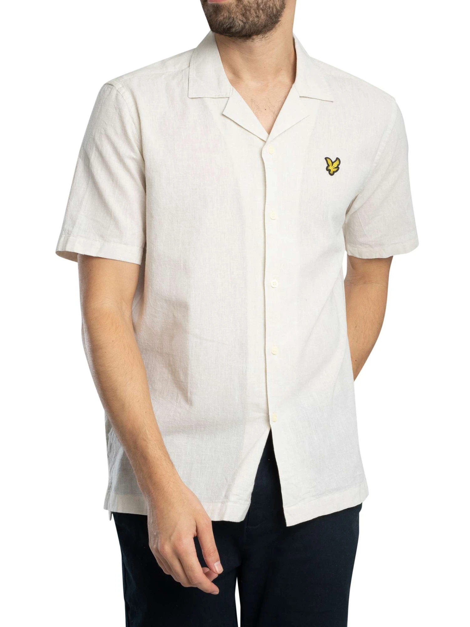 Lyle & Scott Linen Blend Oxford Revere Short Sleeved Shirt - Luna Lyle & Scott Linen Blend Oxford Revere Short Sleeved Shirt - Luna -Standout Store 55093a