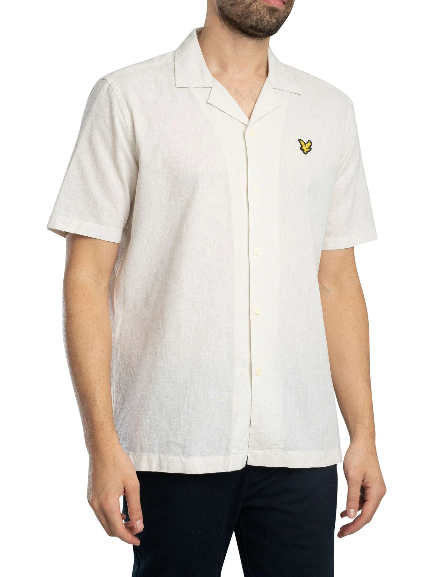 Lyle & Scott Linen Blend Oxford Revere Short Sleeved Shirt - Luna Lyle & Scott Linen Blend Oxford Revere Short Sleeved Shirt - Luna -Standout Store 55093b