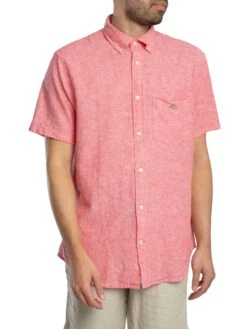 GANT Regular Cotton Linen Short Sleeved Shirt - Brick Red