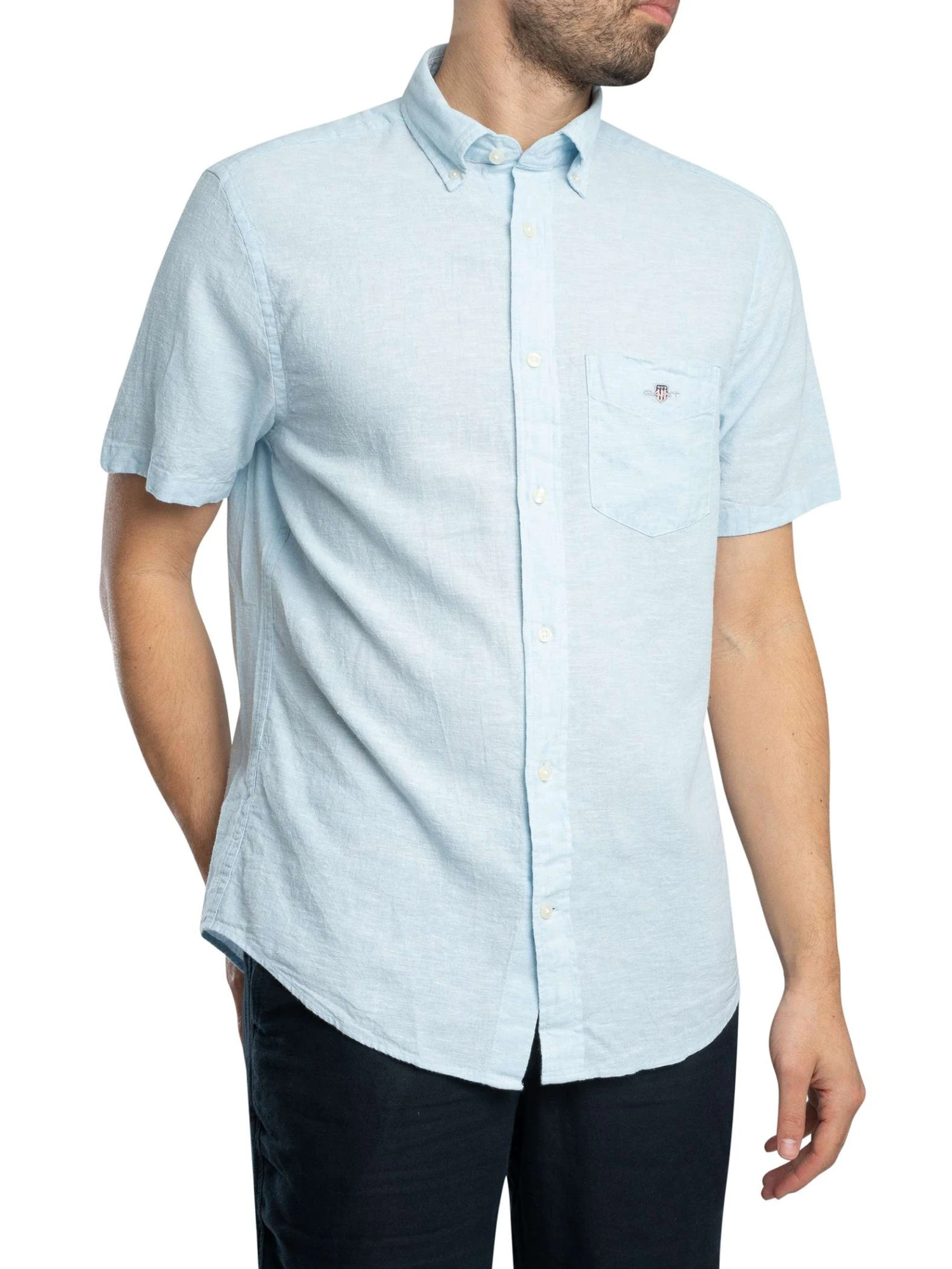 GANT Regular Cotton Linen Short Sleeved Shirt - Fresh Blue GANT Regular Cotton Linen Short Sleeved Shirt - Fresh Blue -Standout Store 55352b
