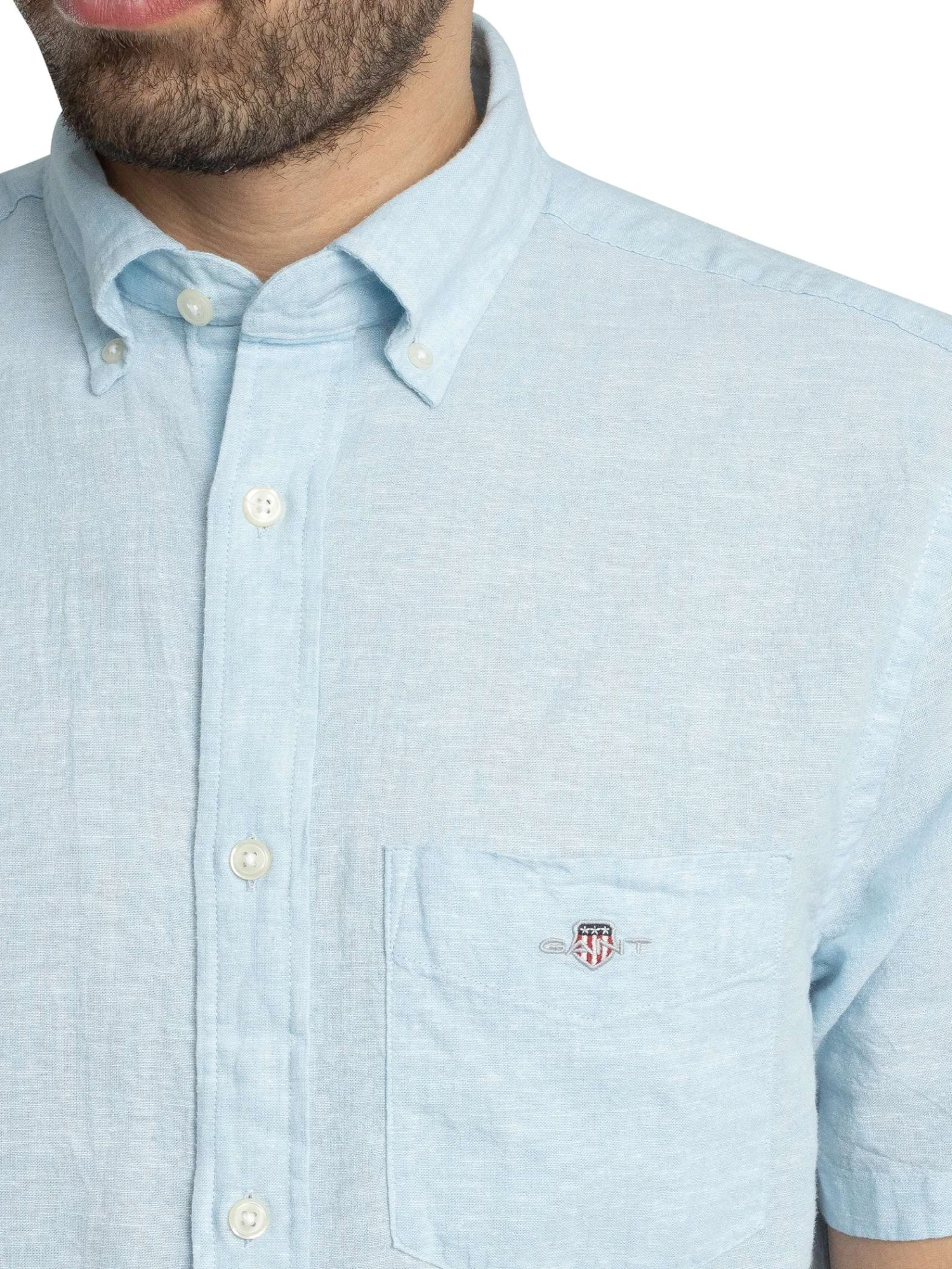 GANT Regular Cotton Linen Short Sleeved Shirt - Fresh Blue GANT Regular Cotton Linen Short Sleeved Shirt - Fresh Blue -Standout Store 55352d