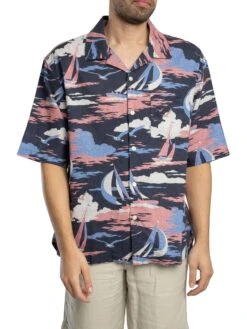 GANT Rel Sailing Print Short Sleeved Shirt - Persian Blue