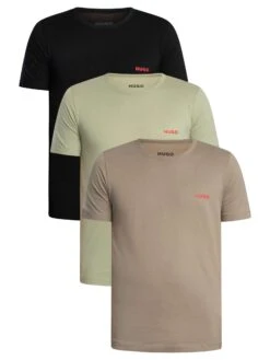 HUGO 3 Pack Lounge Crew T-Shirts - Black/Brown/Green